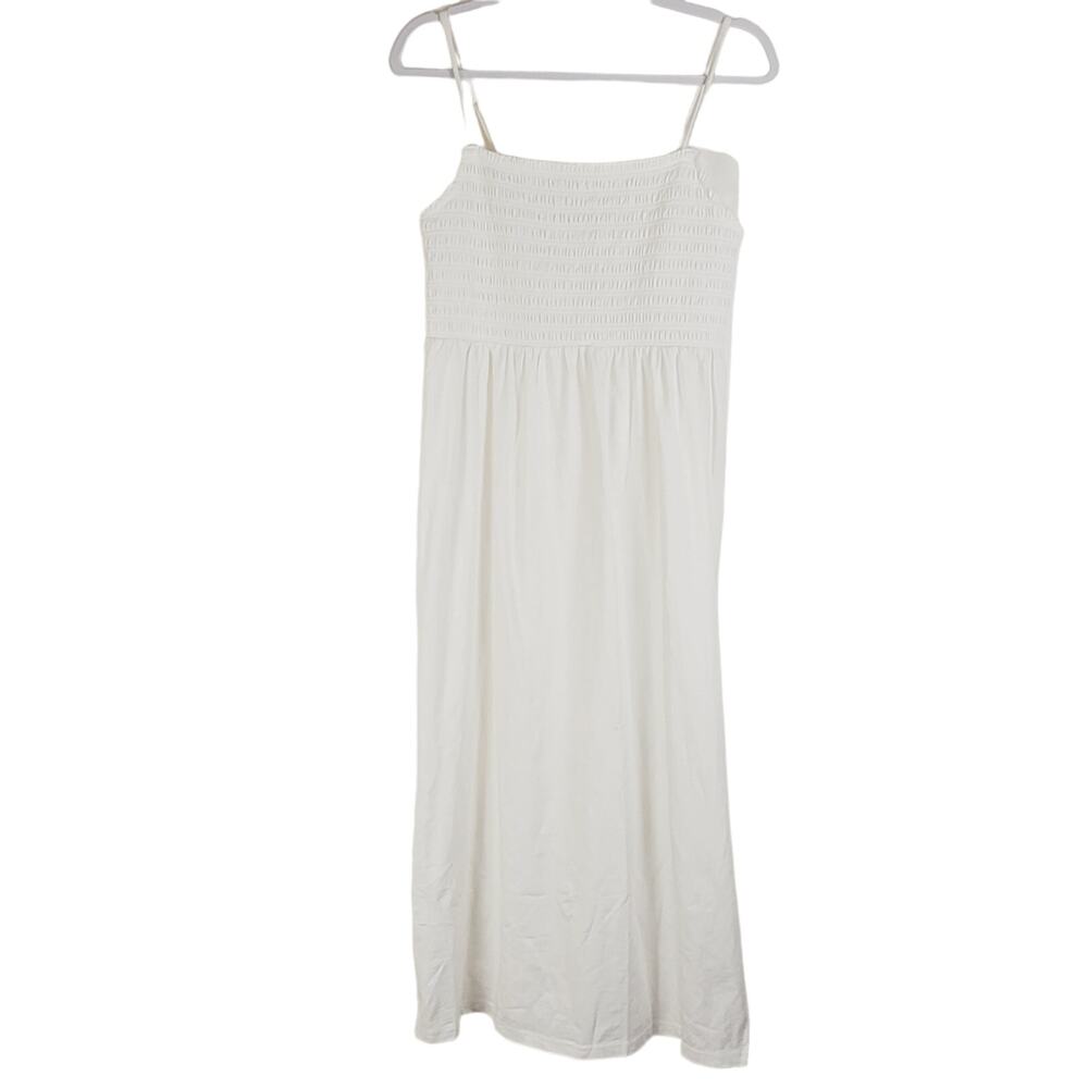 Old Navy white smocked cotton side slit maxi dress Size Medium Minimal Boho
